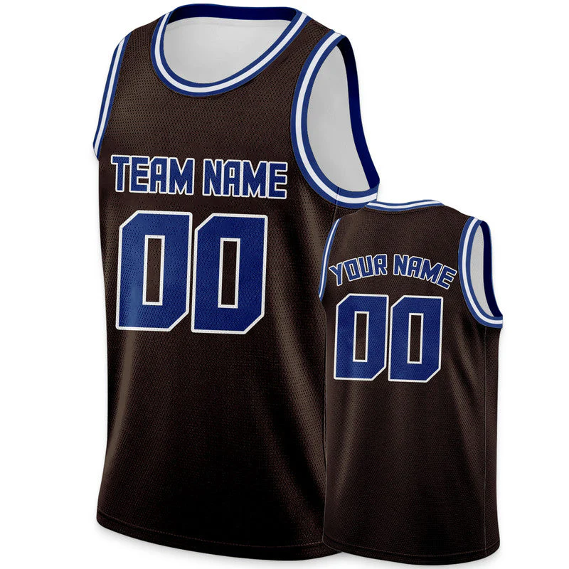 Custom Brown Royal Round Neck Rib-Knit Basketball Jersey