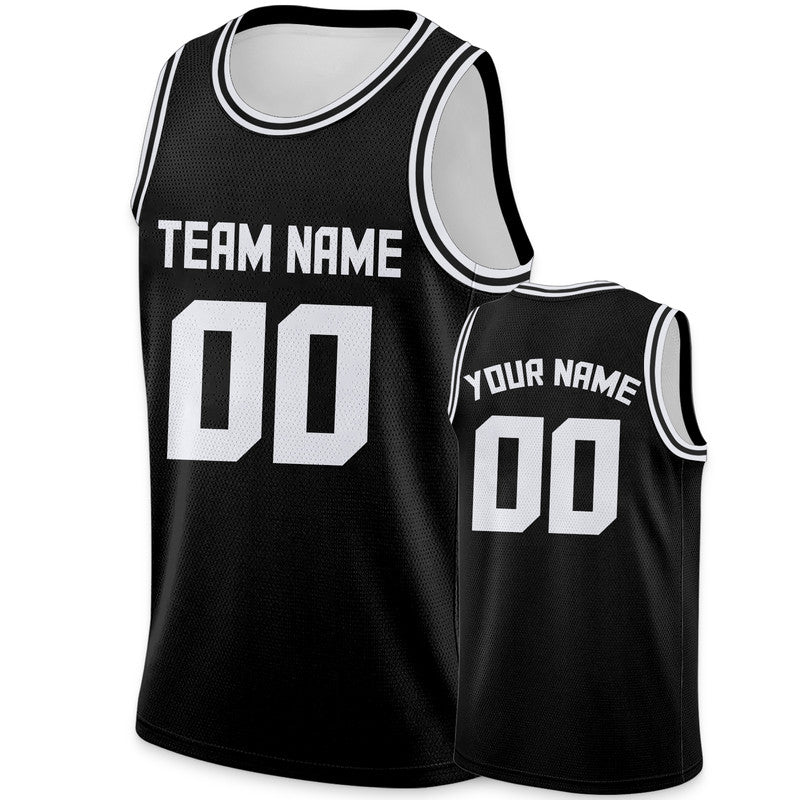 Custom Black White Round Neck Rib-Knit Basketball Jersey